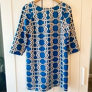 The Limited Blue and White Geometric Shift Dress